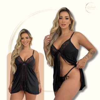Camisola sexy preta com renda e detalhe de amarração: visual sofisticado
